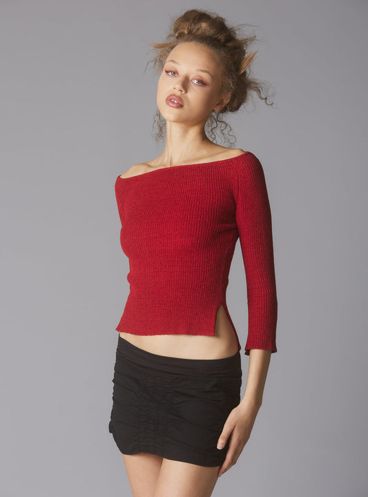 Off The Shoulder Quarter Sleeve Top In Red - UNIF Clothing|New Arrivals