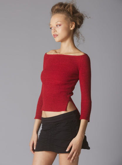 Off The Shoulder Quarter Sleeve Top In Red - UNIF Clothing|New Arrivals
