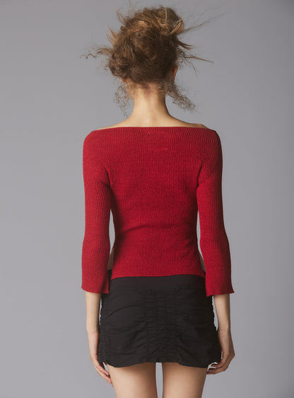 Off The Shoulder Quarter Sleeve Top In Red - UNIF Clothing|New Arrivals