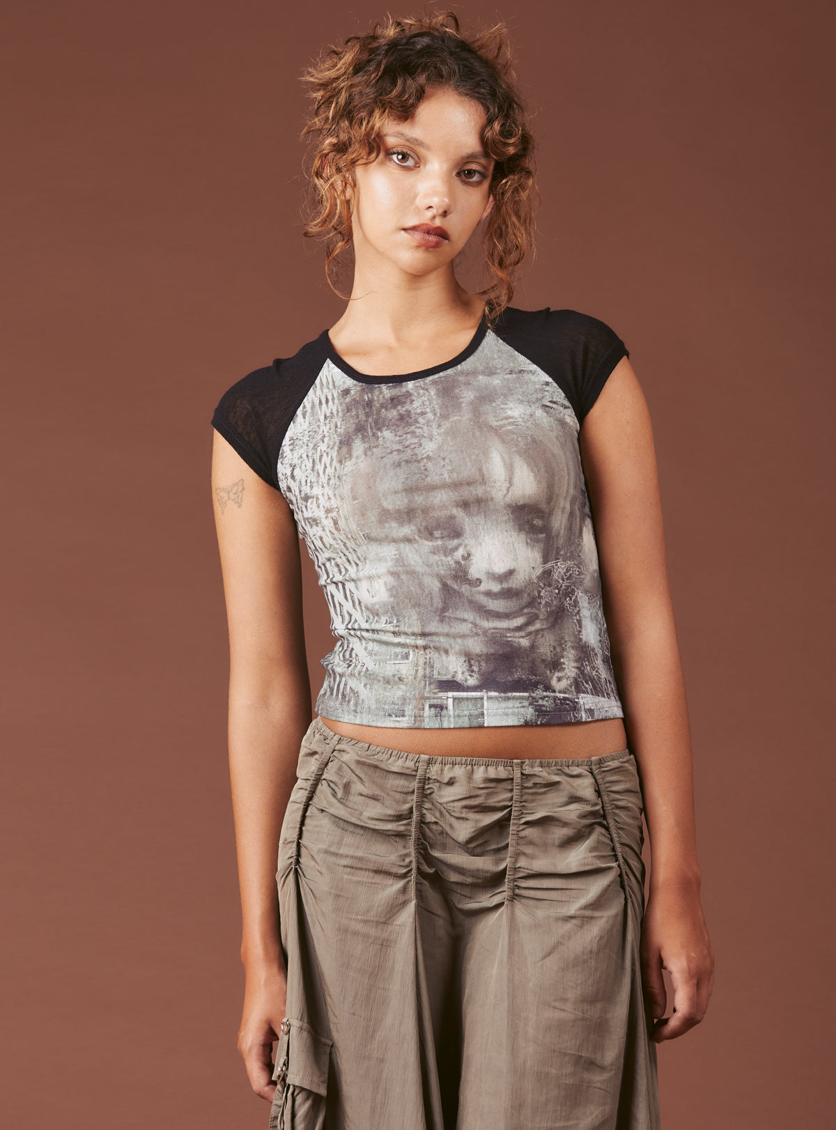 Graphic T-Shirt With Cap Sleeves - UNIF Clothing|New Arrivals