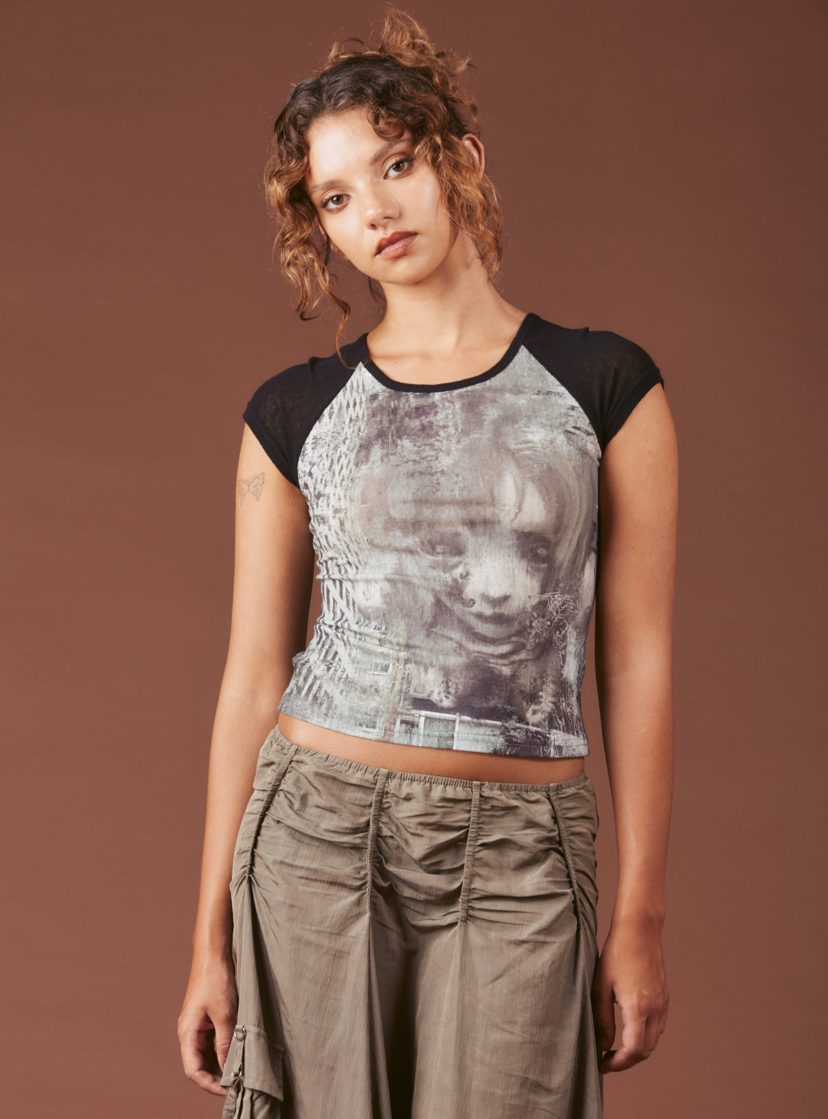 Graphic T-Shirt With Cap Sleeves - UNIF Clothing|New Arrivals