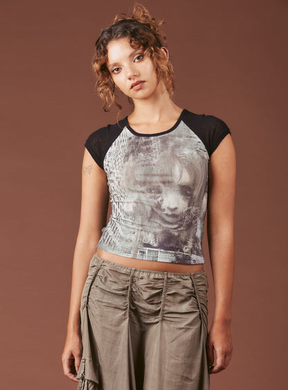 Graphic T-Shirt With Cap Sleeves - UNIF Clothing|New Arrivals