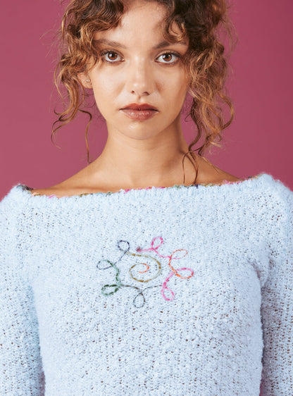 Soft Baby Blue Cropped Boucle-Knit Sweater - UNIF Clothing|New Arrivals