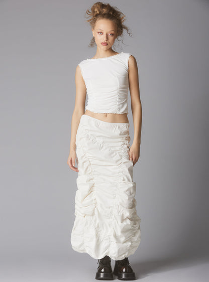 Sleeveless Top With Wide Neck & Ruffled Trim in - UNIF Clothing
