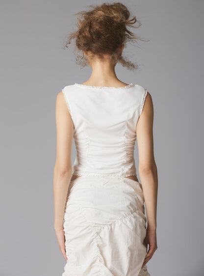 Sleeveless Top With Wide Neck & Ruffled Trim in - UNIF Clothing