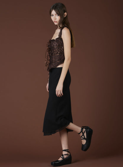 Lace Blouse With Ribbon Lace-Up In Brown - UNIF Clothing|New Arrivals