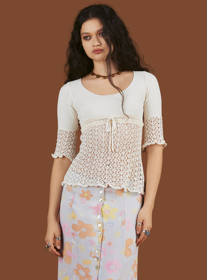 Crochet Knit Top In Off - UNIF Clothing