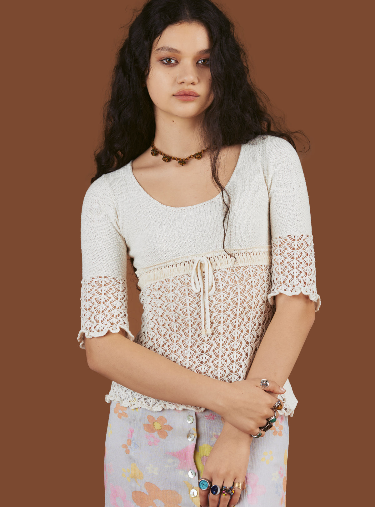 Crochet Knit Top In Off - UNIF Clothing