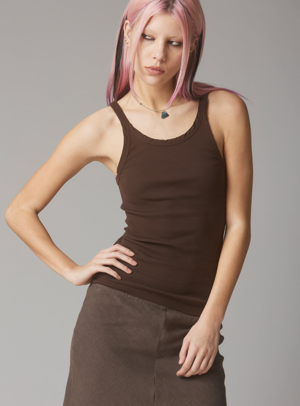 Staple Rib Tank Dark Brown - UNIF Clothing|New Arrivals