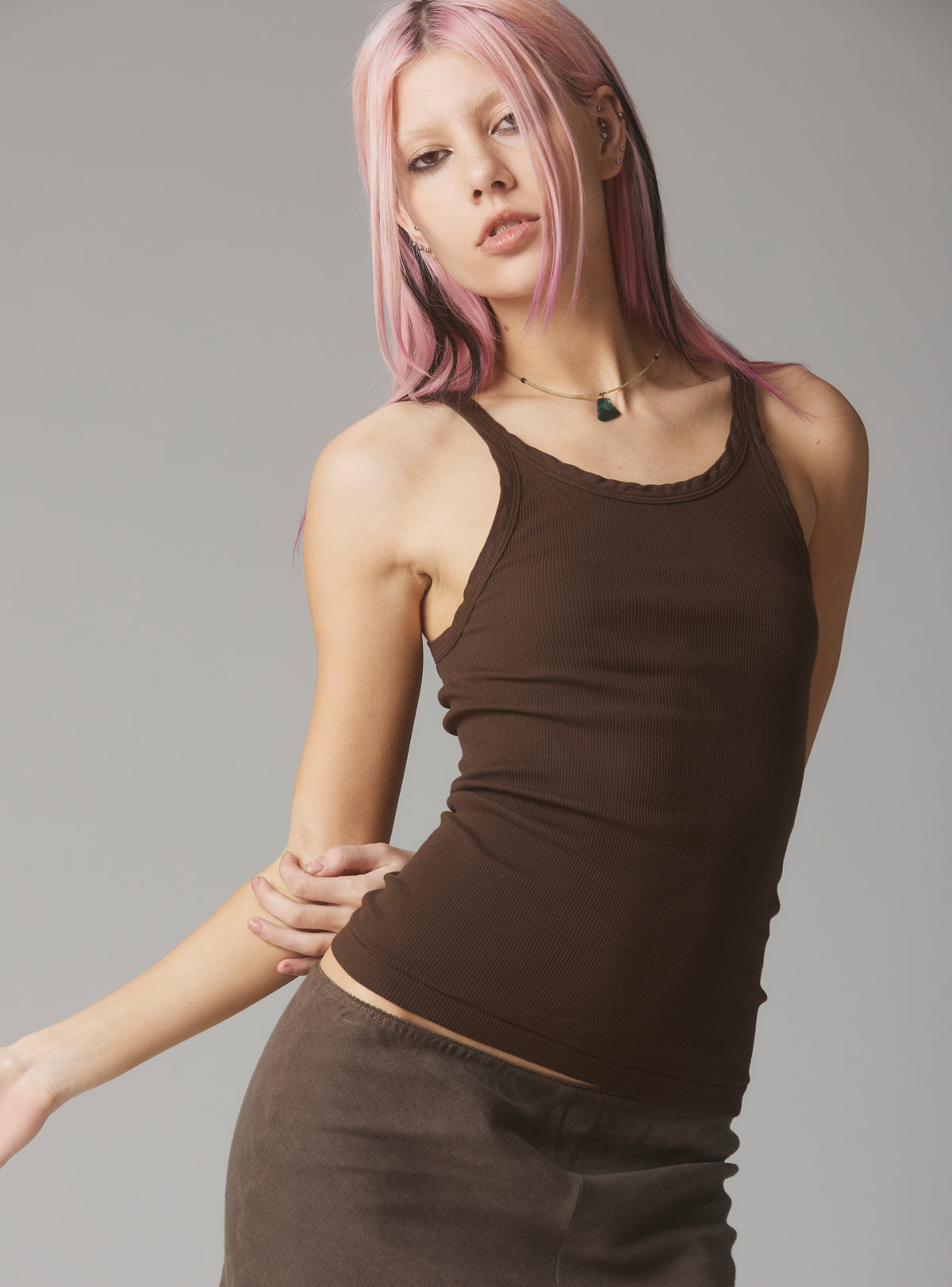 Staple Rib Tank Dark Brown - UNIF Clothing|New Arrivals
