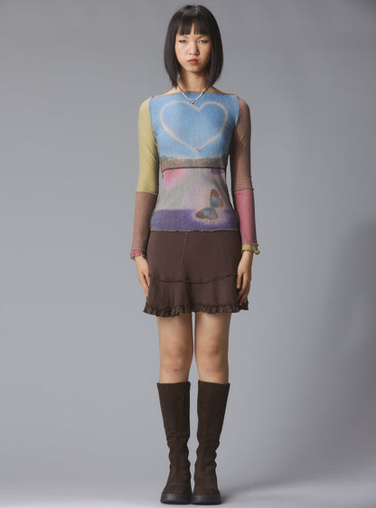 Skye Top Y2K allover-print mesh top with custom artwork - UNIF Clothing