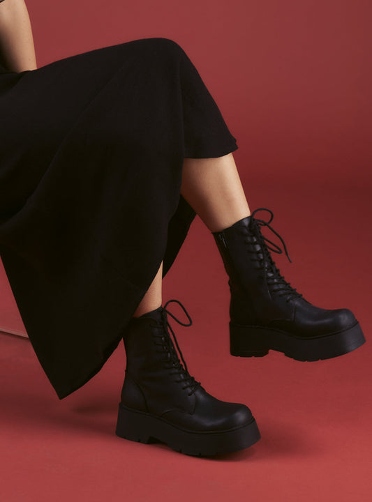 Black Platform Lace-Up Combat Boot - UNIF Shoes