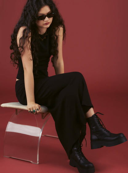 Black Platform Lace-Up Combat Boot - UNIF Shoes