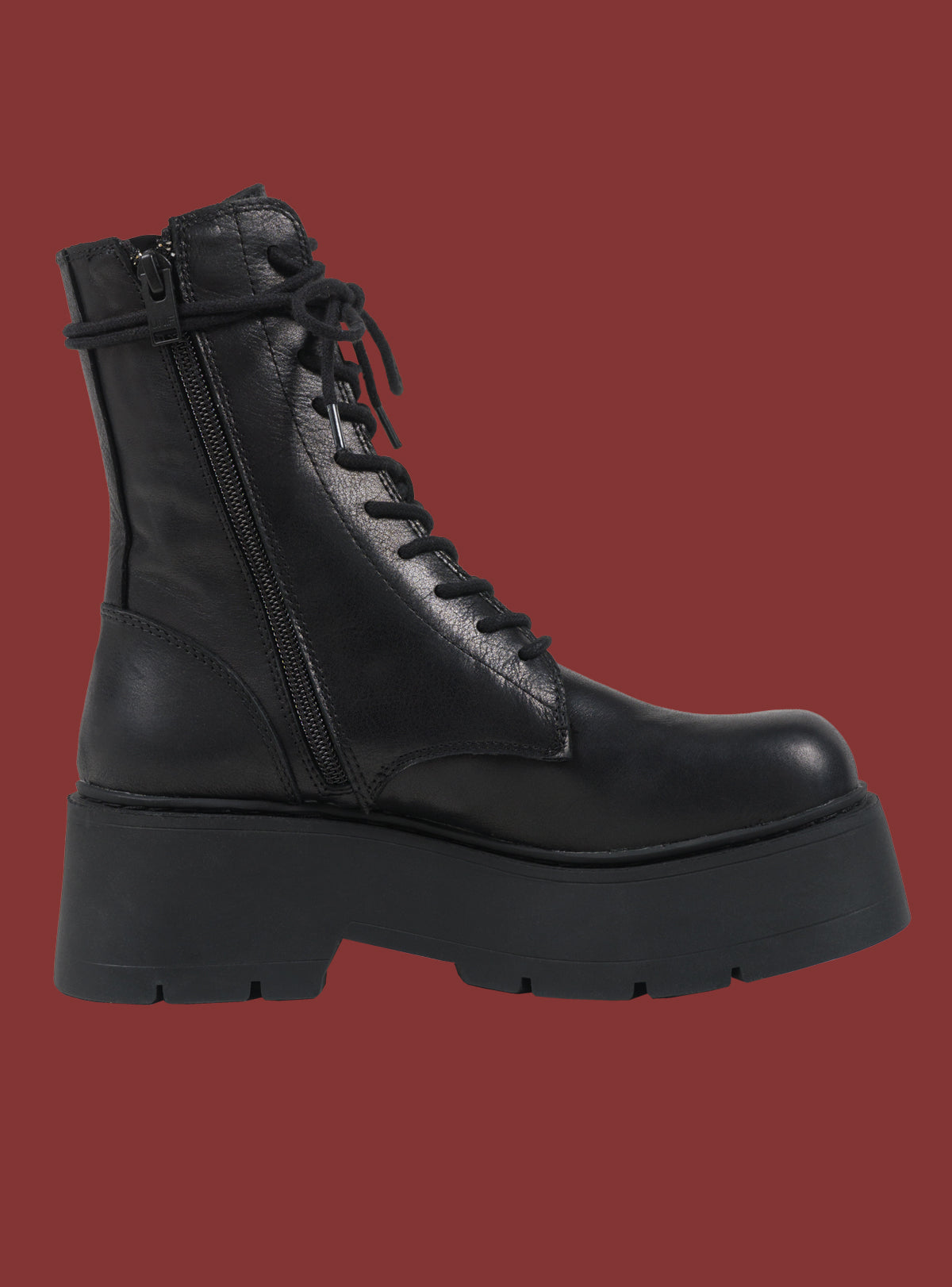 Black Platform Lace-Up Combat Boot - UNIF Shoes