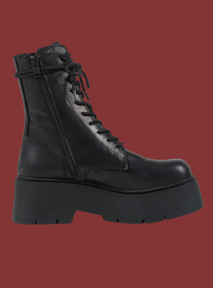 Black Platform Lace-Up Combat Boot - UNIF Shoes