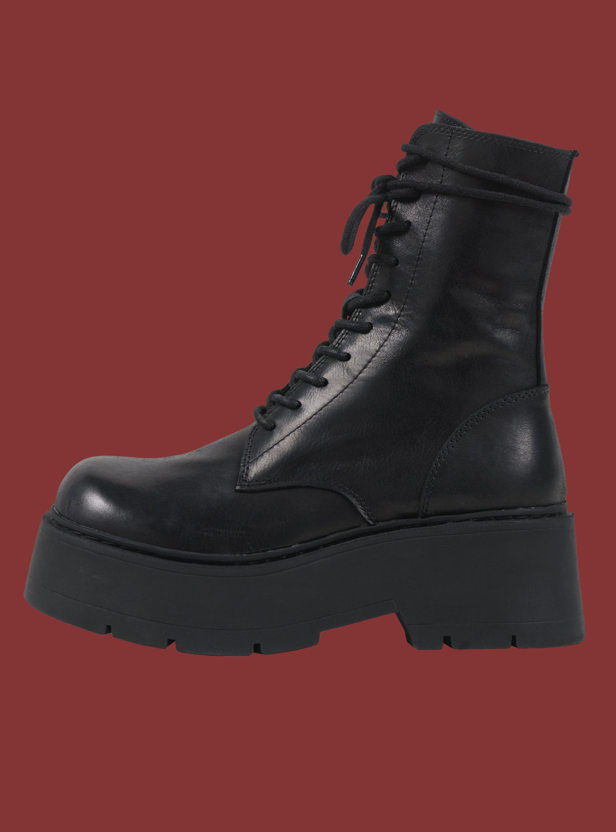 Black Platform Lace-Up Combat Boot - UNIF Shoes