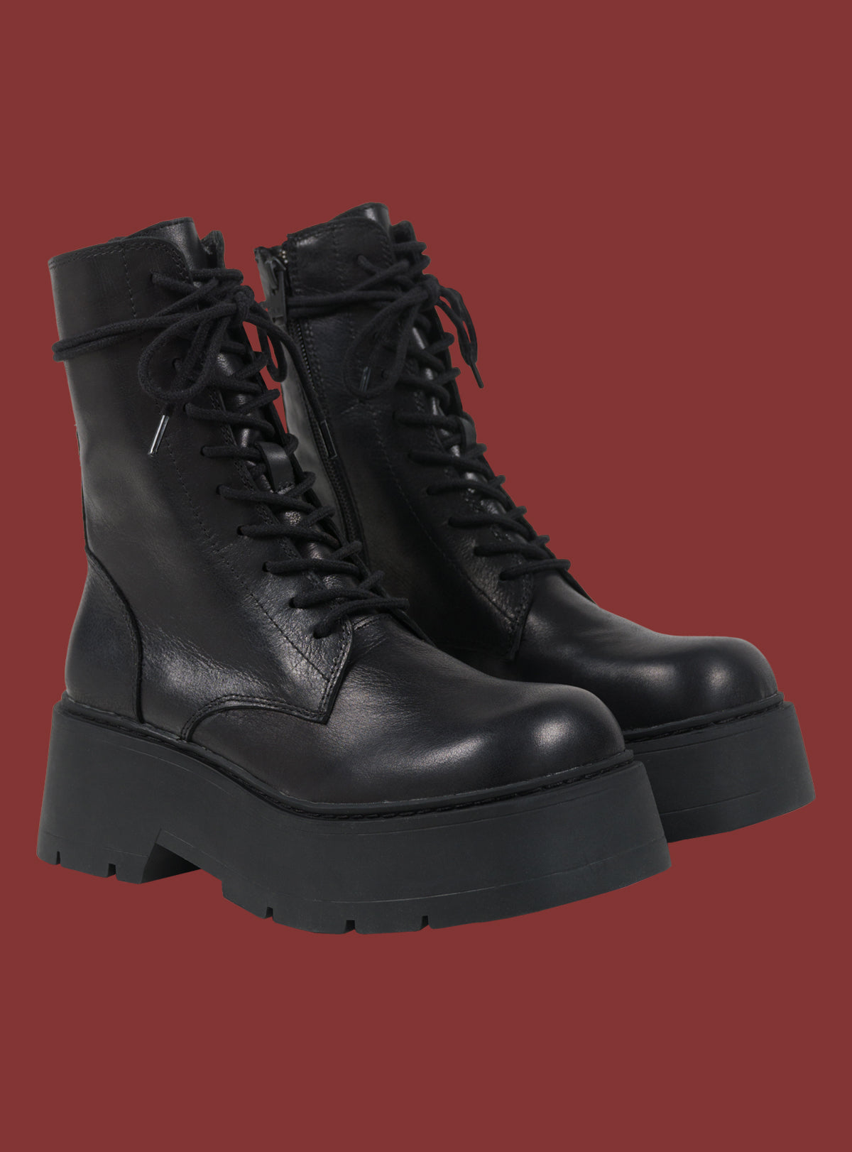 Black Platform Lace-Up Combat Boot - UNIF Shoes
