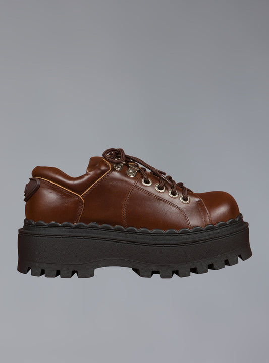 Low Top Leather Chunky Platform Boot in Brown - UNIF Shoes