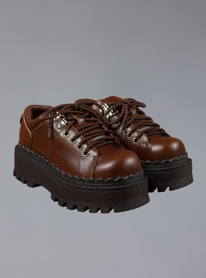 Low Top Leather Chunky Platform Boot in Brown - UNIF Shoes