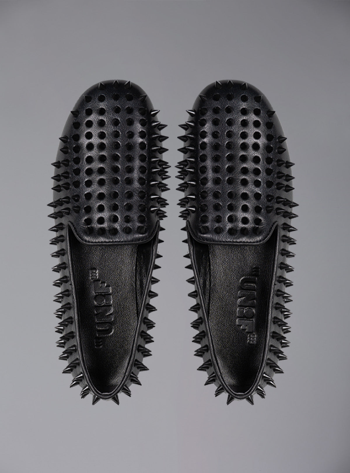 UNIF Hellraiser spiked slip on loafer in tonal on colorway. - UNIF New Arrivals